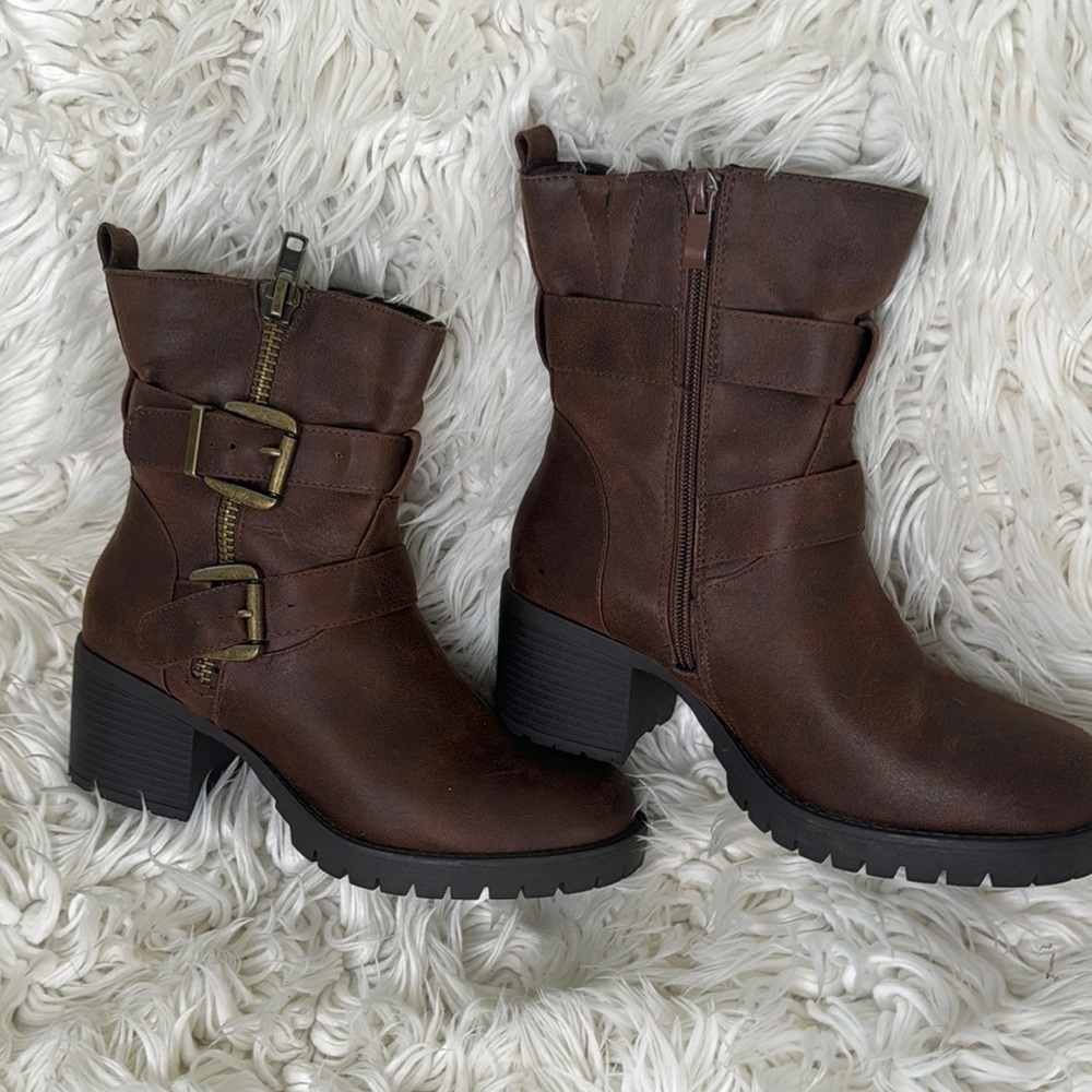Brown Ankle Boots with Buckle Detail